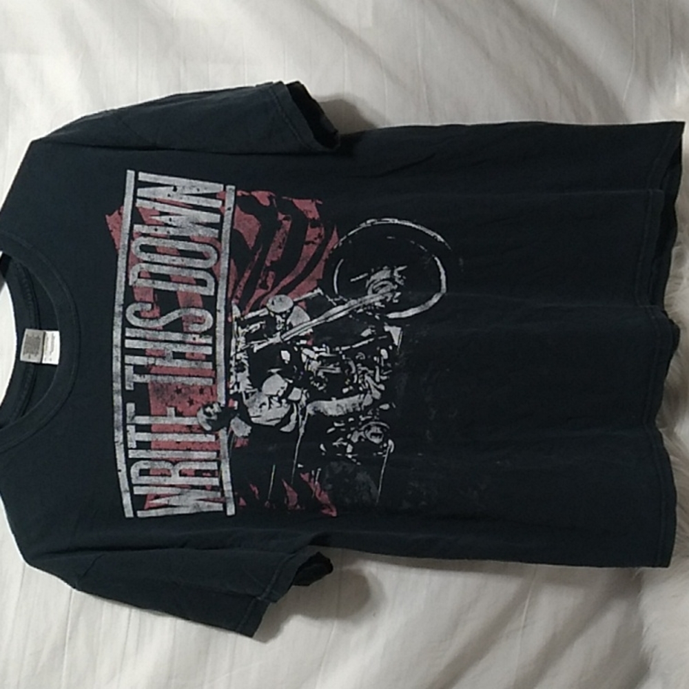 (D-11) Write This Down Biker Tee By Gildan Sz.L Vtg W/Wear